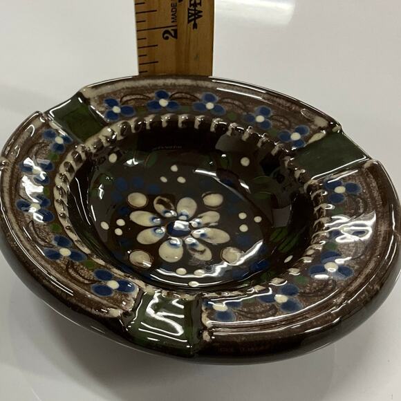 One of a Kind Hugo Kohler Pottery Ashtray 5 Inch Beautiful Rich Brown Cream Blue - Picture 7 of 8